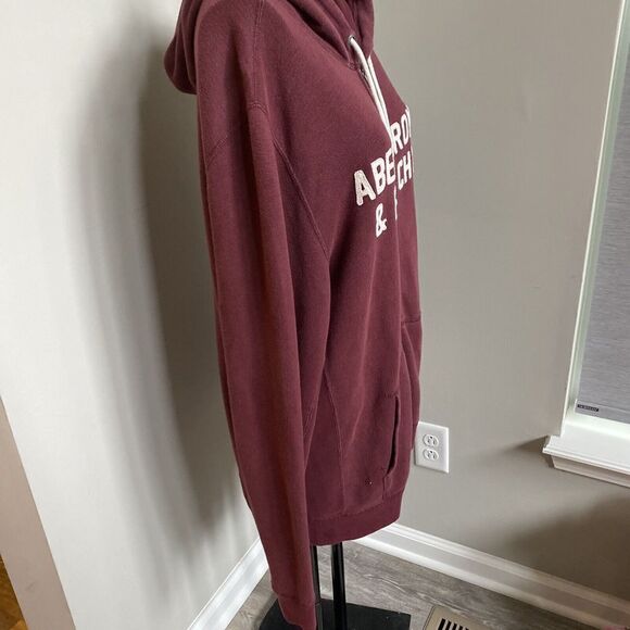 Abercrombie Fitch Zip Up Hoodie Sweatshirt Sz LARGE BURGUNDY Fleece Spell Out - Picture 7 of 11